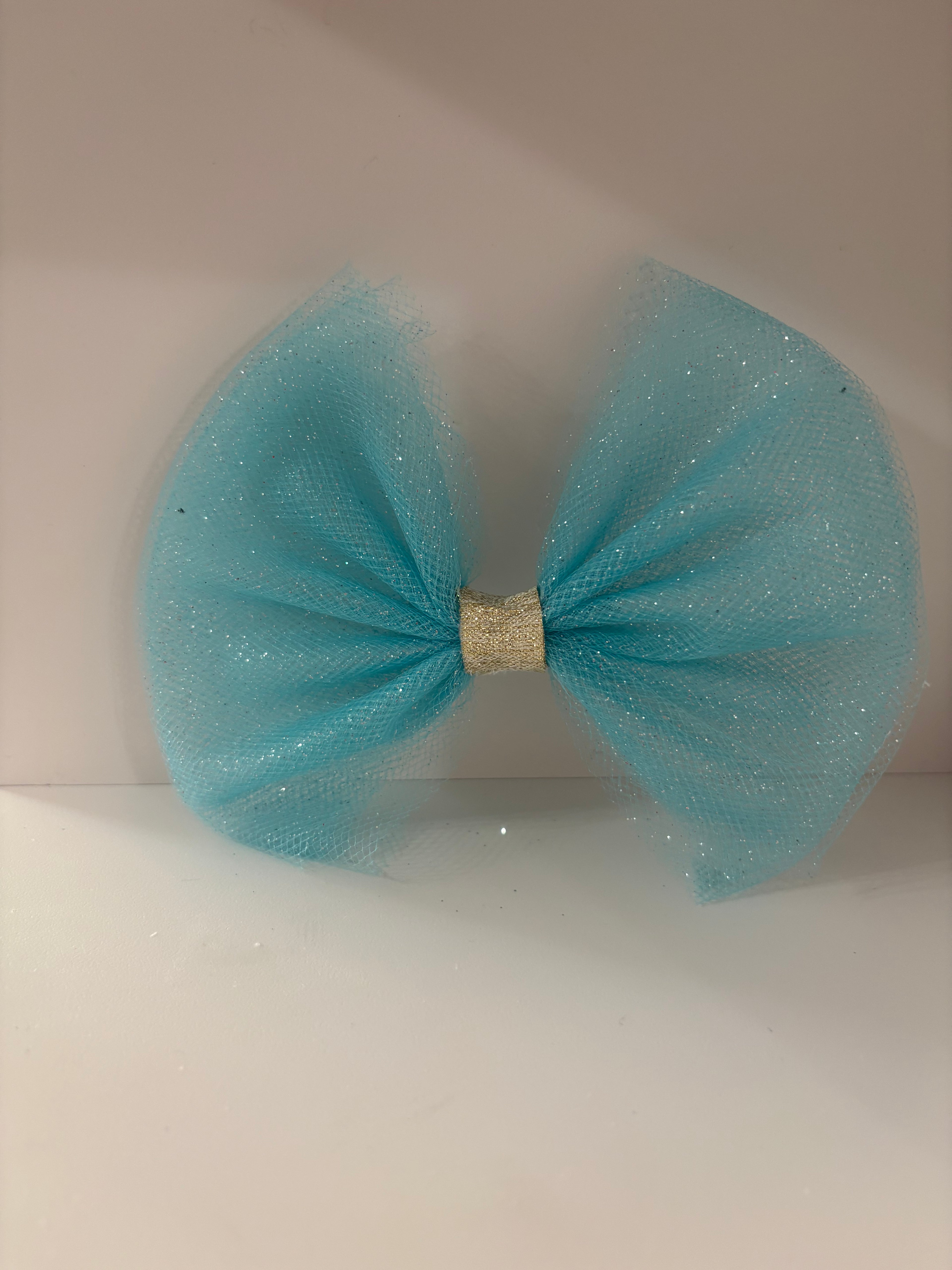 Large Sparkly Blue Tulle Bow