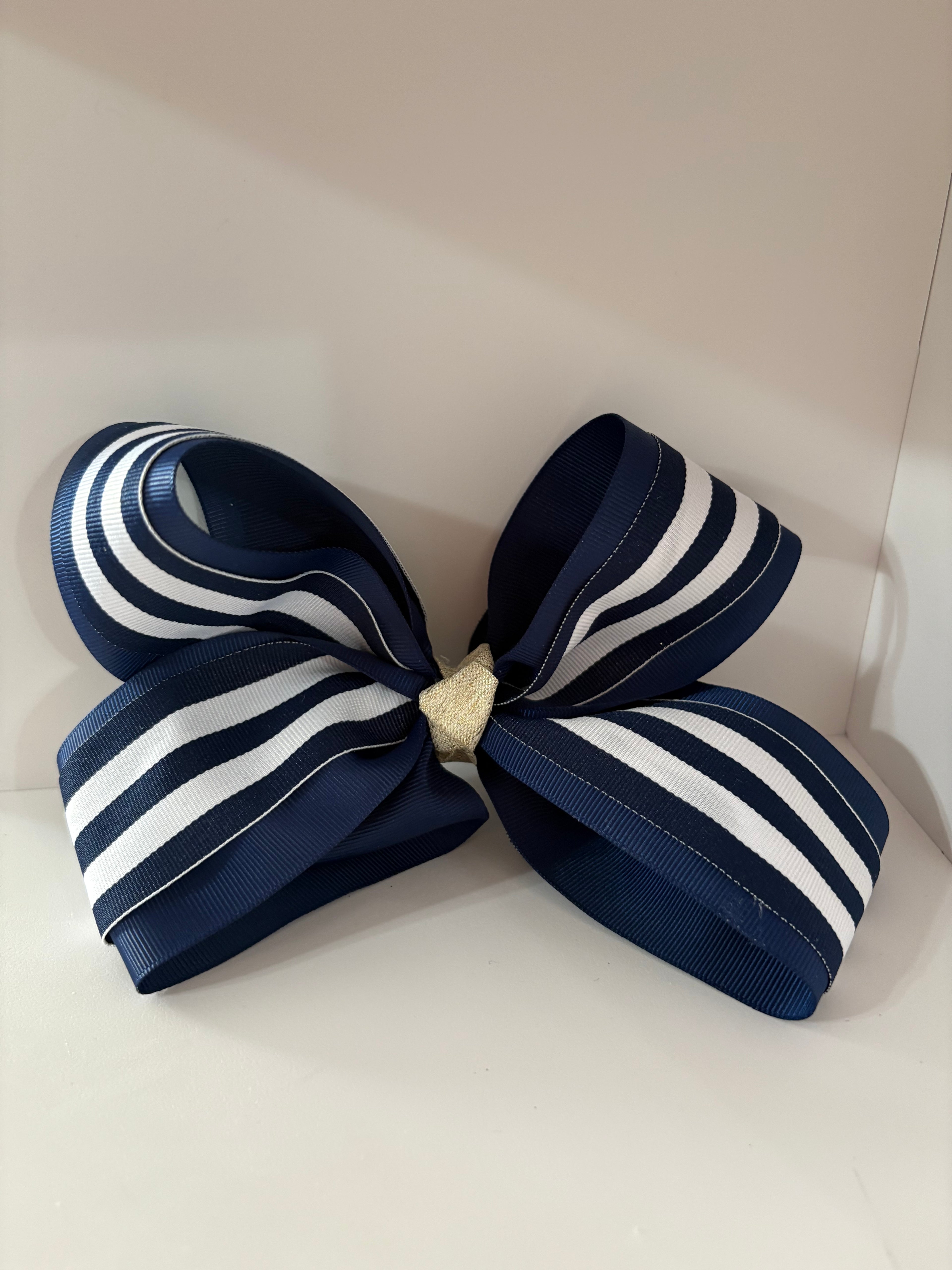 Large Navy Blue and White striped bow